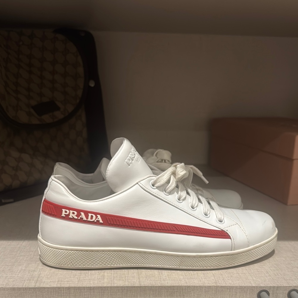 Prada White and Red Sneakers
